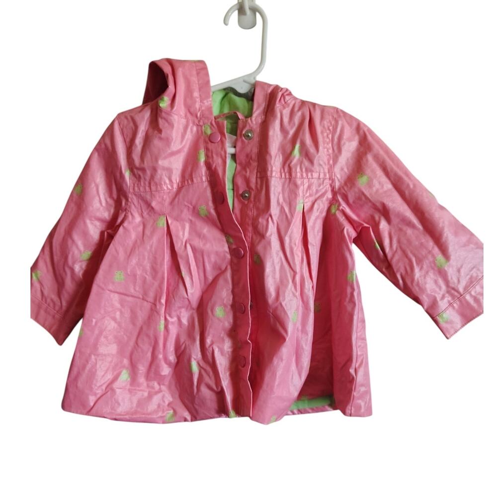 Vintage Janie & Jack Frog Hooded Raincoat Pink Baby 6-12 MO